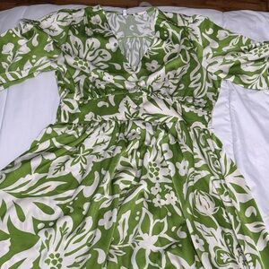 Fashion Nova Green Plunge Neck Bishop Sleeve Sundress